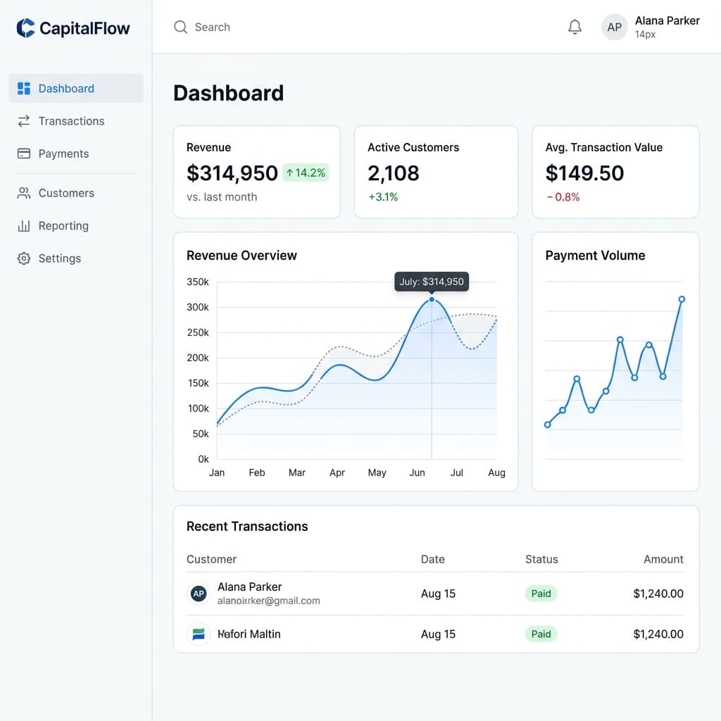 Fintech platform dashboard interface